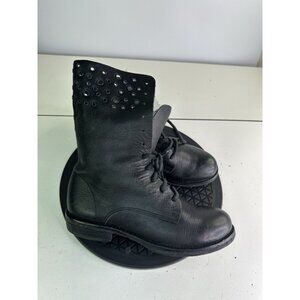 JONAK Paris Size 37 Black Leather Ankle Combat Boots Lace Up